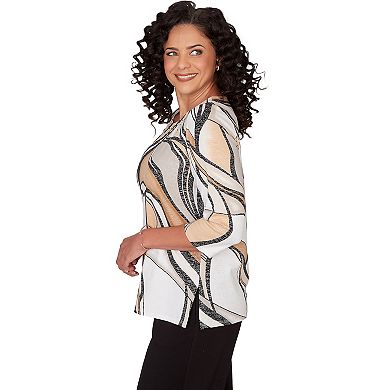 Women's Alfred Dunner Abstract Print Pleated Crewneck Top