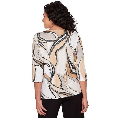 Women's Alfred Dunner Abstract Print Pleated Crewneck Top