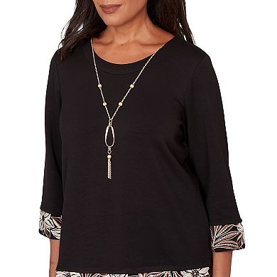 Women's Alfred Dunner Bold Floral Border Trim Top with Necklace