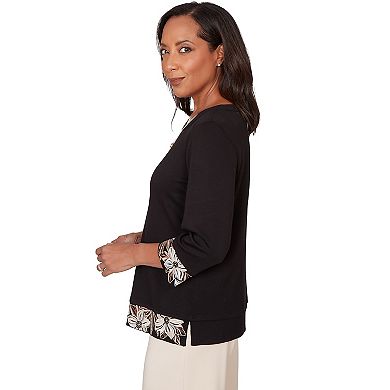Women's Alfred Dunner Bold Floral Border Trim Top with Necklace
