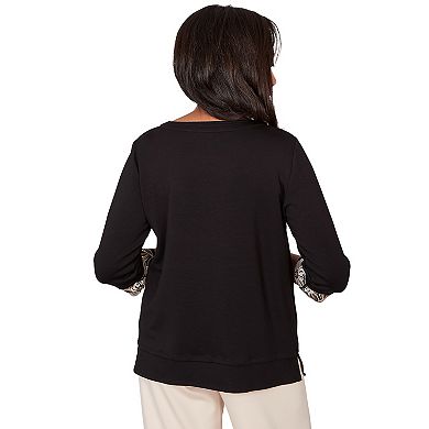 Women's Alfred Dunner Bold Floral Border Trim Top with Necklace