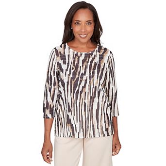 Women's Alfred Dunner Animal Print Pleated Top with Necklace