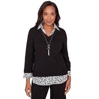 Women's Alfred Dunner Print Woven Two-in-One Sweater with Necklace