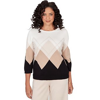 Women's Alfred Dunner Argyle Ribbed Jewelneck Sweater