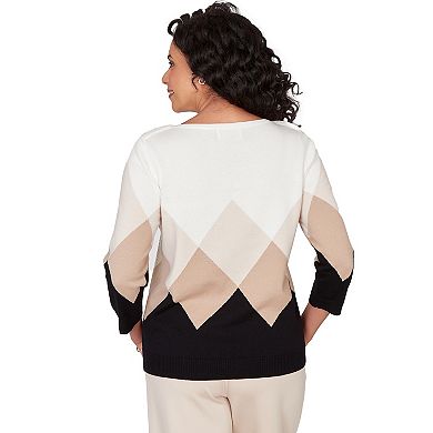 Women's Alfred Dunner Argyle Ribbed Jewelneck Sweater
