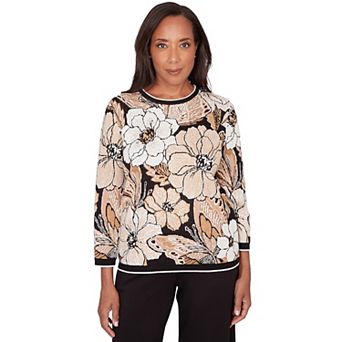 Women's Alfred Dunner Jacquard Floral Butterfly Sweater