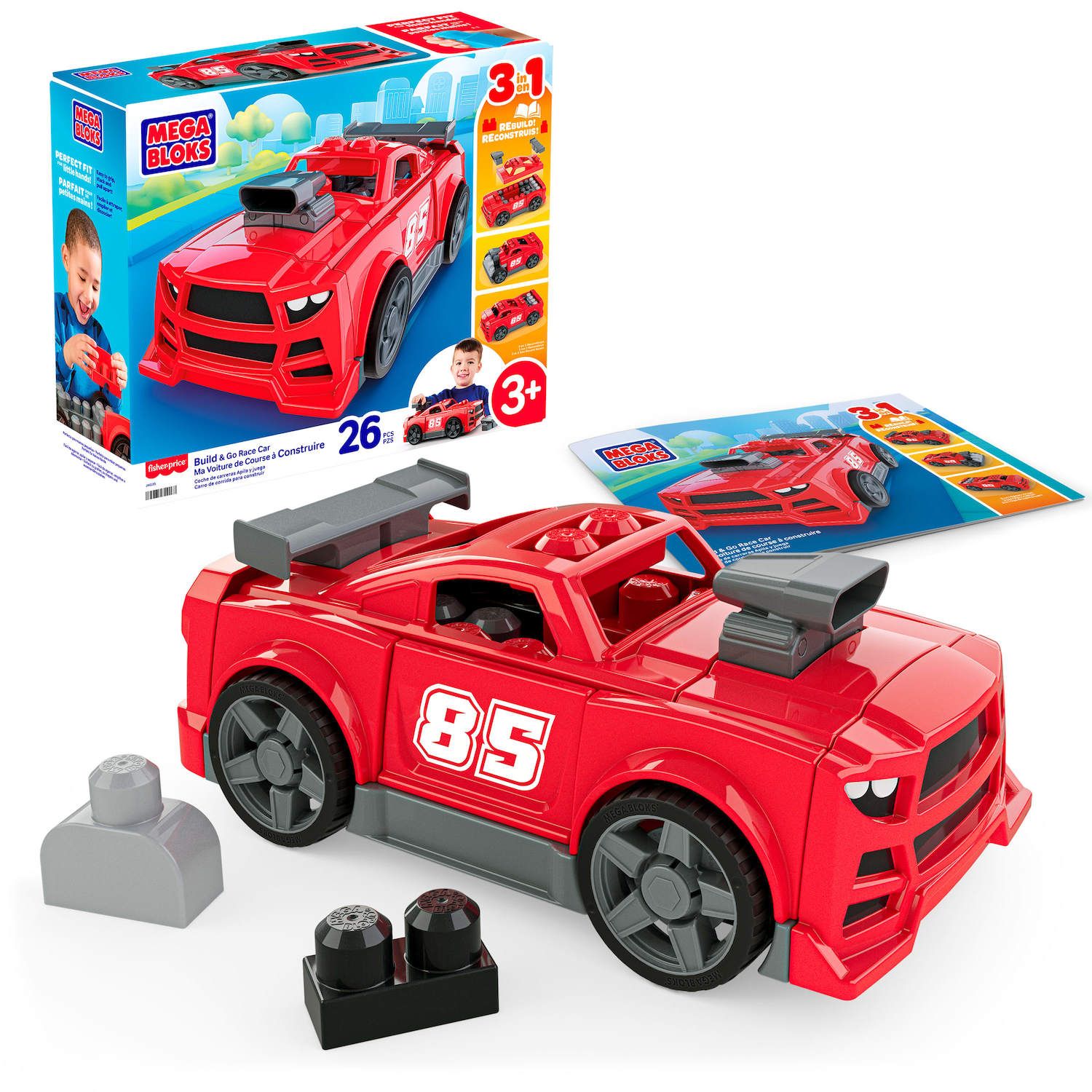 Детские конструкторы Mega Bloks Build & Go Race Car Block Toy with Rolling Wheels - 26 pc — фото 1