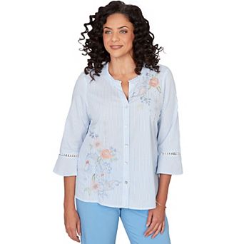 Women's Alfred Dunner Striped Floral Embroidered Button-Down Top