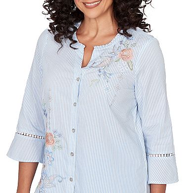 Women's Alfred Dunner Striped Floral Embroidered Button-Down Top