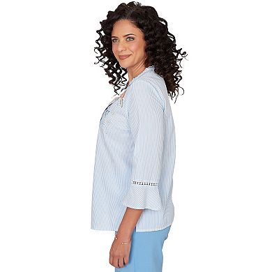 Women's Alfred Dunner Striped Floral Embroidered Button-Down Top