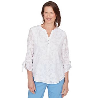 Women's Alfred Dunner Floral Tie Sleeve Henley Top