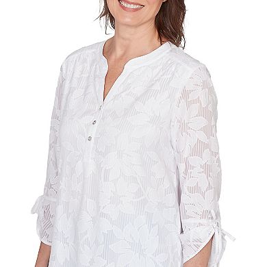 Women's Alfred Dunner Floral Tie Sleeve Henley Top