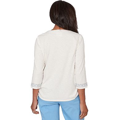 Women's Alfred Dunner Medallion Embroidered Ruched Henley Top