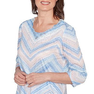 Women's Alfred Dunner Chevron Print Lace Trim Crew Neck Top