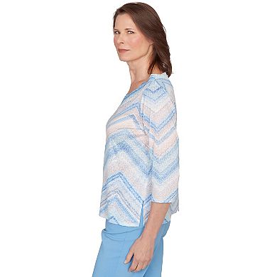 Women's Alfred Dunner Chevron Print Lace Trim Crew Neck Top