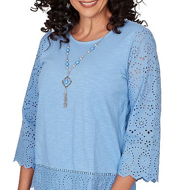 Women's Alfred Dunner Laced Long Sleeve Top with Necklace