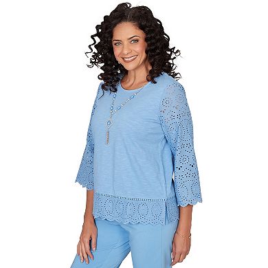 Women's Alfred Dunner Laced Long Sleeve Top with Necklace