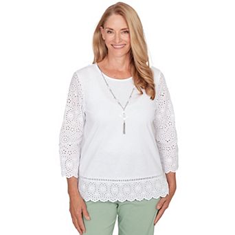 Women's Alfred Dunner Laced Long Sleeve Top with Necklace
