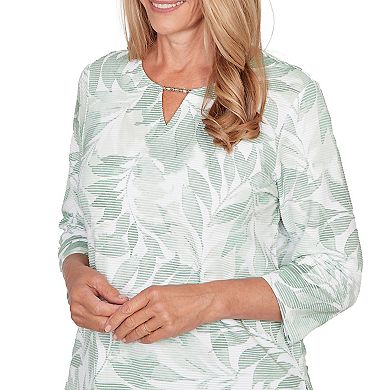 Women's Alfred Dunner Monotone Leaf Print Split-Neck Top