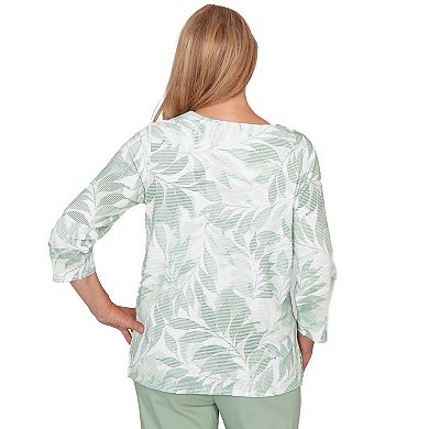 Women's Alfred Dunner Monotone Leaf Print Split-Neck Top