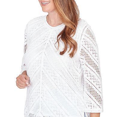 Women's Alfred Dunner Chevron Crochet Crew Neck Sweater