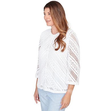 Women's Alfred Dunner Chevron Crochet Crew Neck Sweater