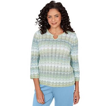 Women's Alfred Dunner Textured Space Dye Split Neck Sweater