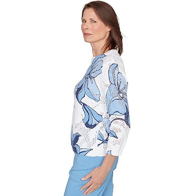 Women's Alfred Dunner Abstract Floral Print Ribbed Sweater
