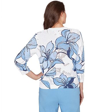 Women's Alfred Dunner Abstract Floral Print Ribbed Sweater