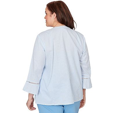 Plus Size Alfred Dunner Striped Floral Embroidered Button-Down Top