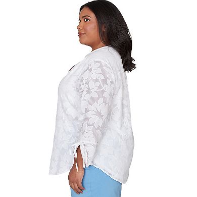 Plus Size Alfred Dunner Floral Jacquard Tie Sleeve Henley Top