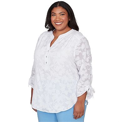 Plus Size Alfred Dunner Floral Jacquard Tie Sleeve Henley Top
