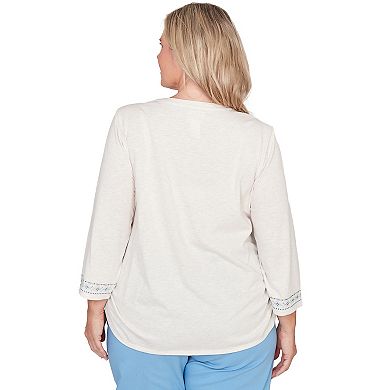 Plus Size Alfred Dunner Medallion Embroidered Ruched Henley Top