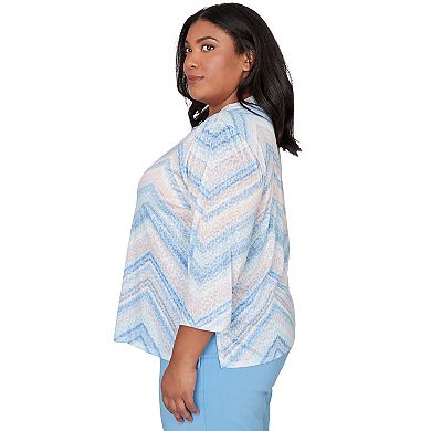 Plus Size Alfred Dunner Chevron Print Lace Trim Crew Neck Top
