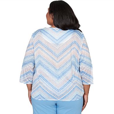 Plus Size Alfred Dunner Chevron Print Lace Trim Crew Neck Top