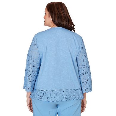 Plus Size Alfred Dunner Solid Eyelet Trim Top with Necklace