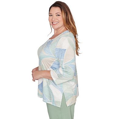 Plus Size Alfred Dunner Stained Glass Print Embellished Neck Top