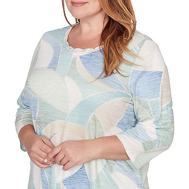 Plus Size Alfred Dunner Stained Glass Print Embellished Neck Top
