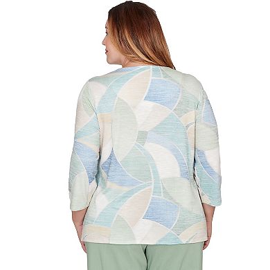 Plus Size Alfred Dunner Stained Glass Print Embellished Neck Top