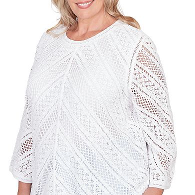 Plus Size Alfred Dunner Chevron Crochet Crew Neck Sweater
