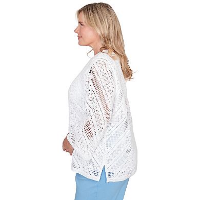 Plus Size Alfred Dunner Chevron Crochet Crew Neck Sweater