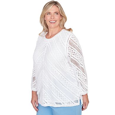 Plus Size Alfred Dunner Chevron Crochet Crew Neck Sweater