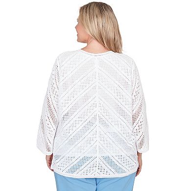 Plus Size Alfred Dunner Chevron Crochet Crew Neck Sweater