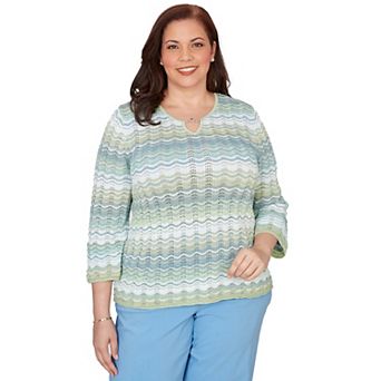 Plus Size Alfred Dunner Textured Space Dye Split Neck Sweater
