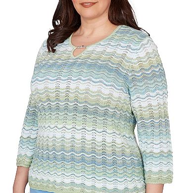Plus Size Alfred Dunner Textured Space Dye Split Neck Sweater