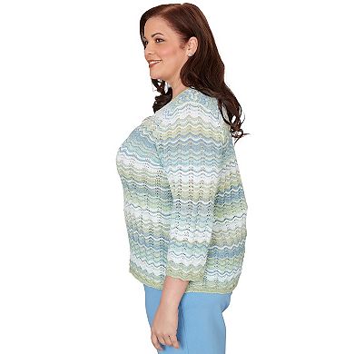 Plus Size Alfred Dunner Textured Space Dye Split Neck Sweater