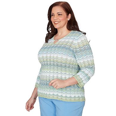 Plus Size Alfred Dunner Textured Space Dye Split Neck Sweater