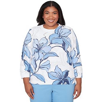 Plus Size Alfred Dunner Abstract Floral Print Ribbed Sweater