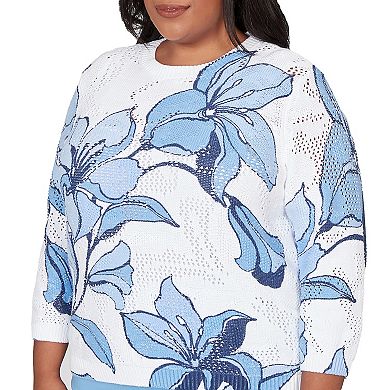 Plus Size Alfred Dunner Abstract Floral Print Ribbed Sweater