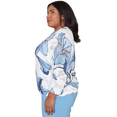 Plus Size Alfred Dunner Abstract Floral Print Ribbed Sweater